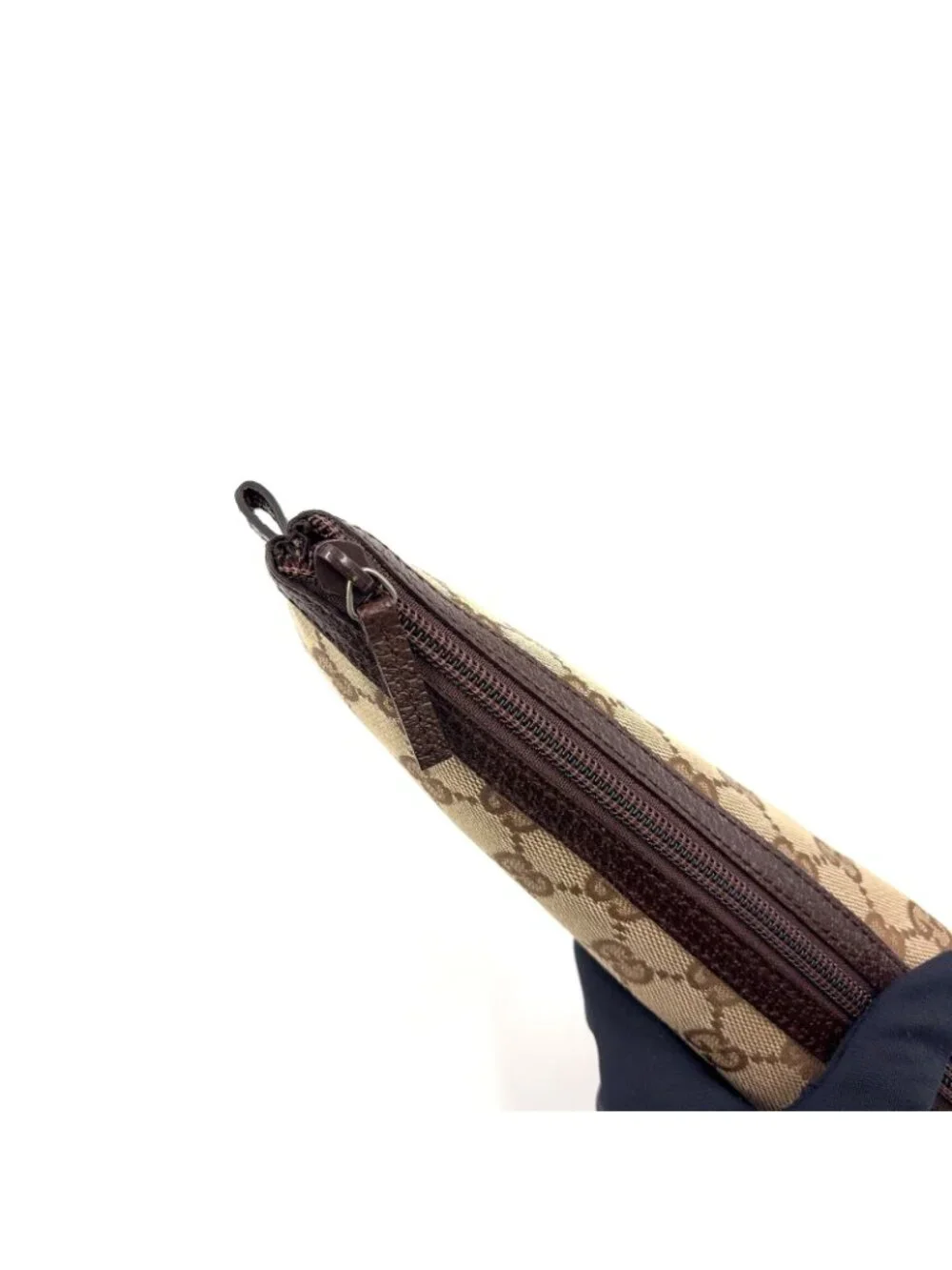 Gucci GG Canvas Leather Brown Triangle Pen Pouch
